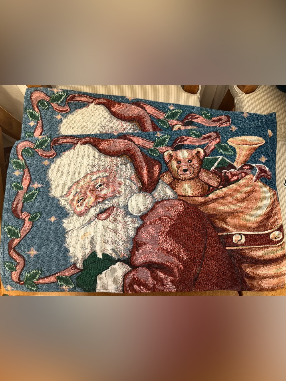 Christmas Placemats Santa w/presents Tapestry- Red, White, Green